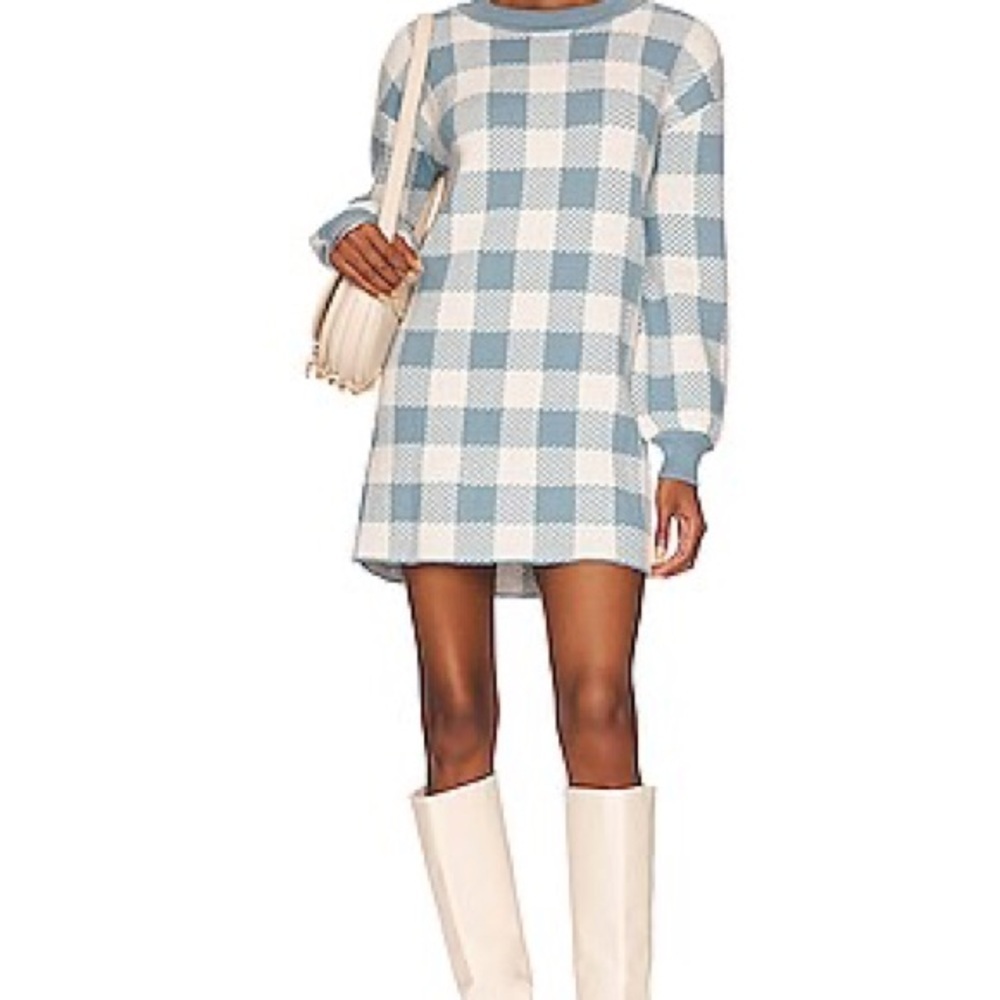 Revolve LPA Floyd Sweater Dress Dusty Blue & Ivory